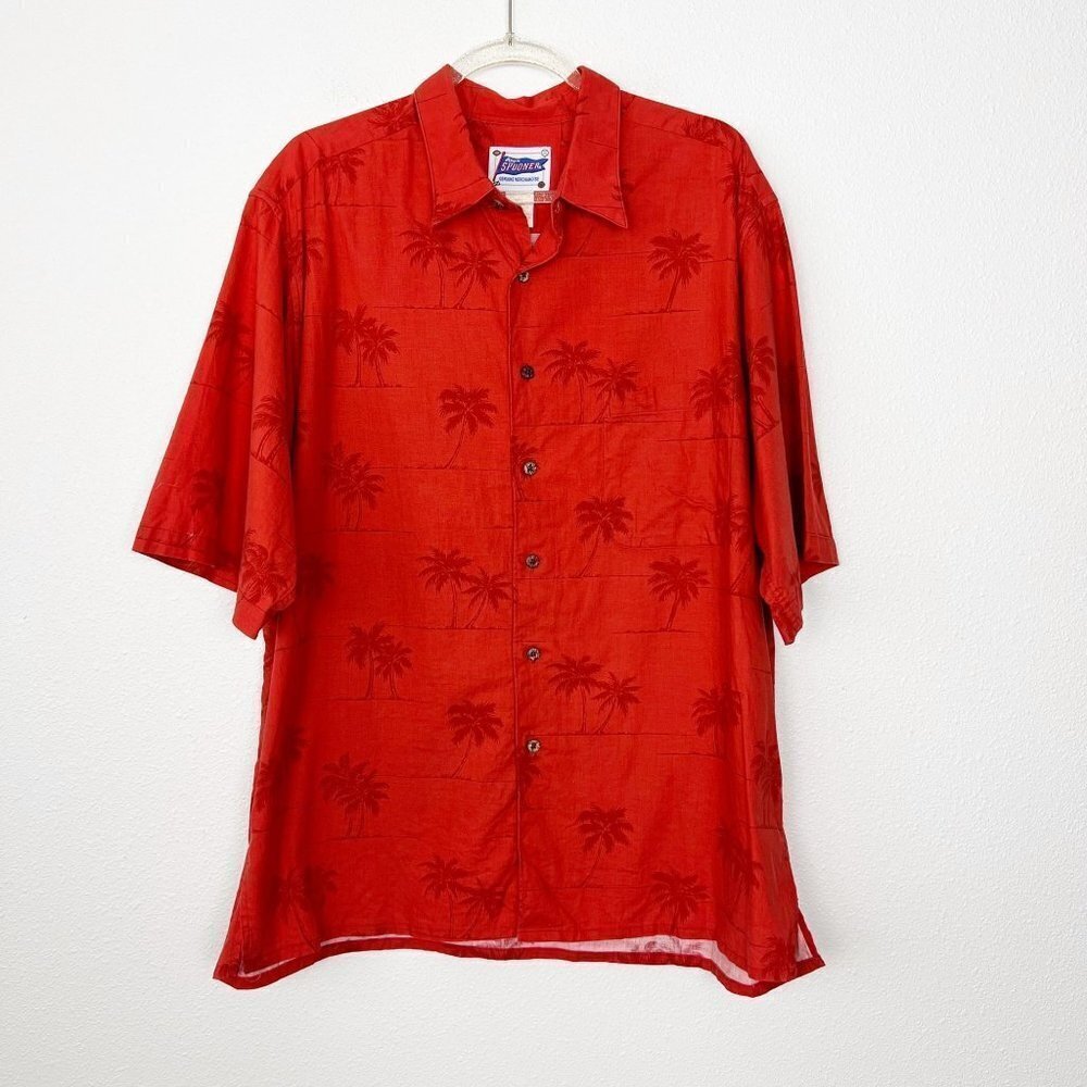 Reyn Spooner Hawaii Mens XL Orange Palm Tree Button Down Aloha Shirt